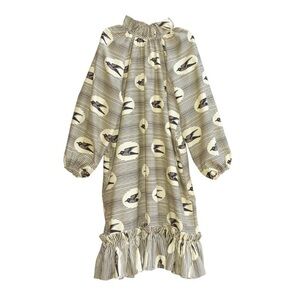 Royal Jelly Harlem Frannie Swing Dress Cotton Print Cream/Brown M/L EUC